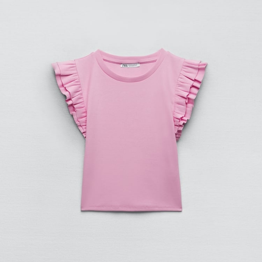 Zara Pink flutter sleeve blouse